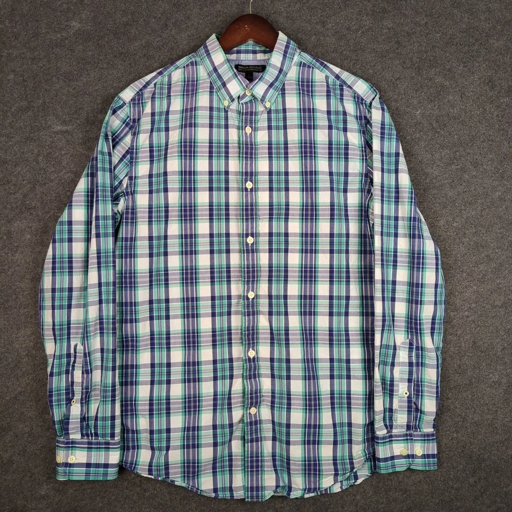Banana Republic Mens Large Soft Wash Tailored Slim Fit Plaid Button Down‎ Shirt